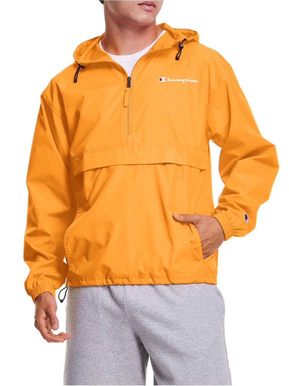 Champion Men’s Packable Anorak Jacket  Yellow Size L – Hooded Windbreaker NWOT